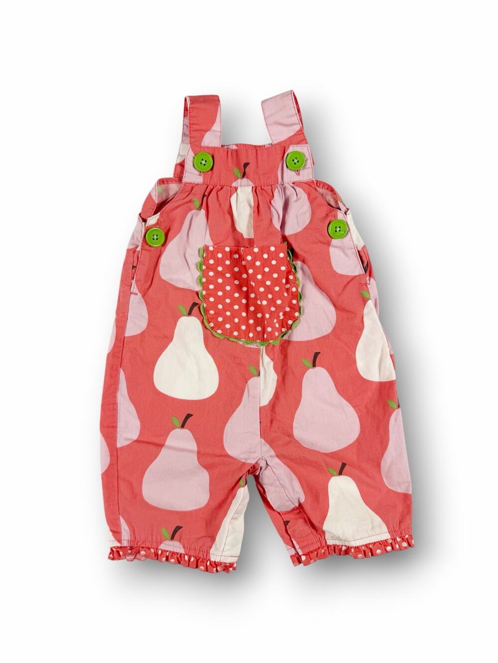 Mini Baby Boden Pear Print Shortalls Romper Size 6-12 Months